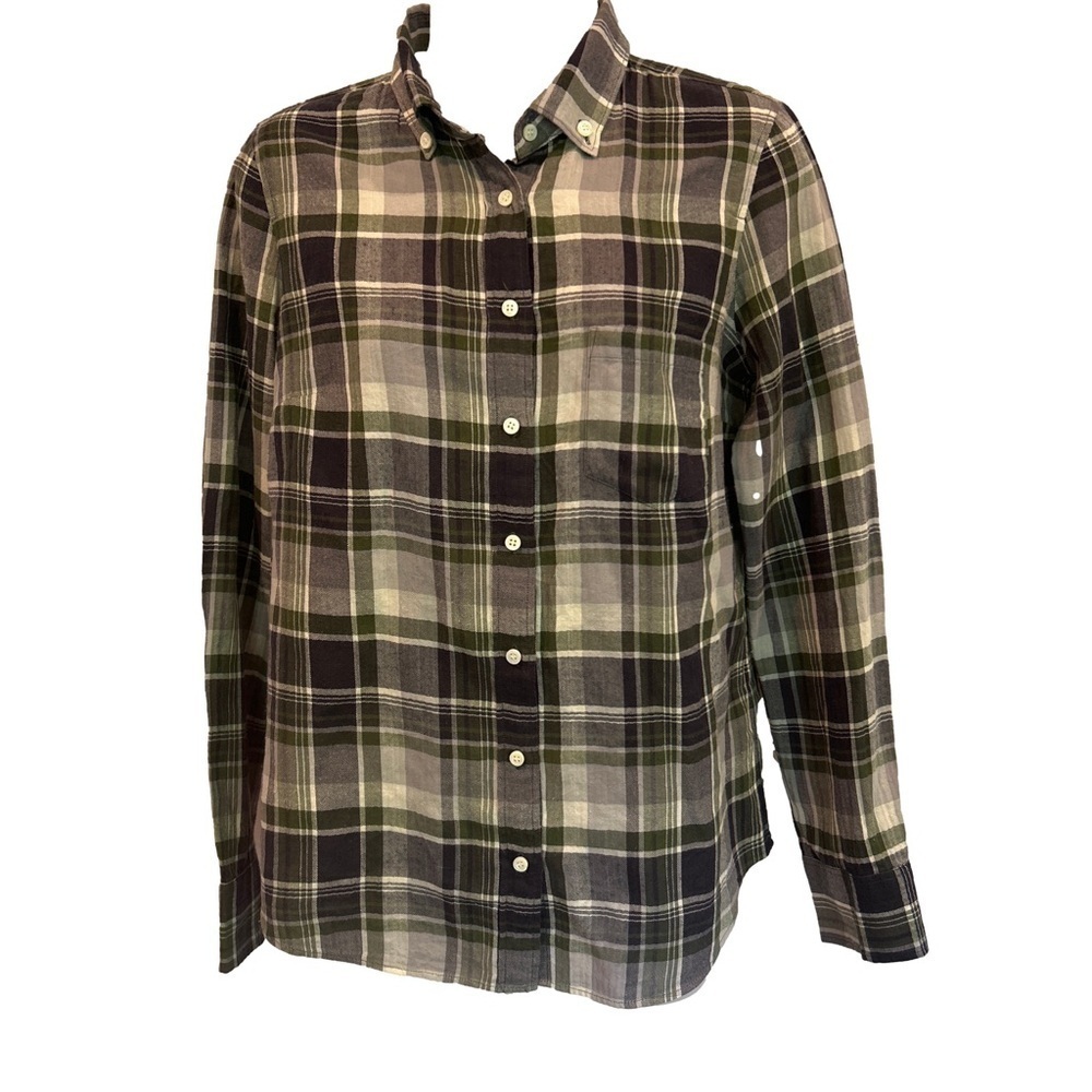 J. Crew Ladies Soft Green & Navy Plaid button down